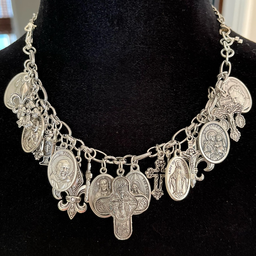 Charm Bracelet Saints & Crosses Silver Tone Catholic Charm Bracelet